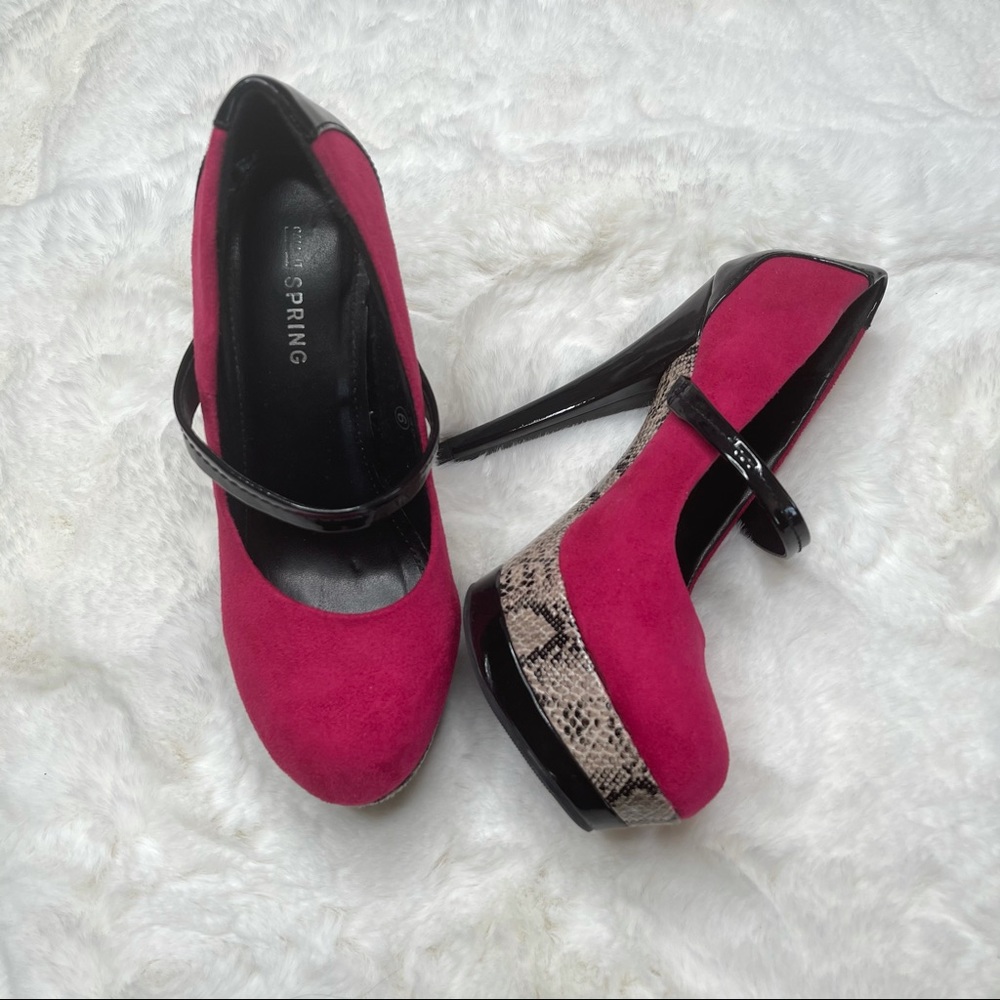Call it Spring 6 pink and snake platform heels
